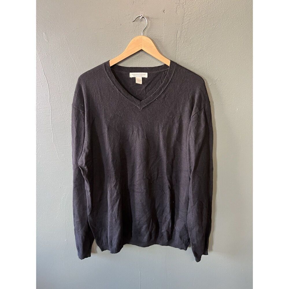 Pronto Uomo Mens Black Pullover V-neck Cashmere Sweater Size Large